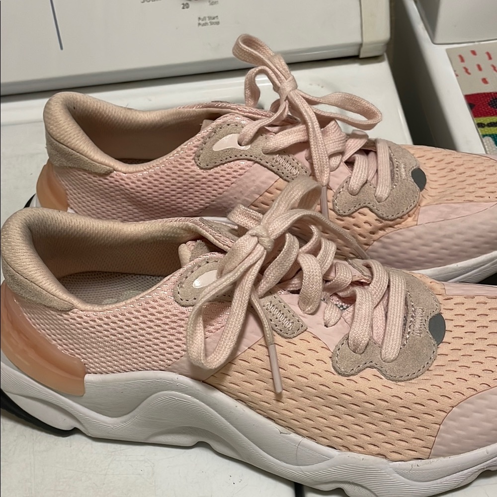 Pink and White Athletic Sneakers with Cushioned Sole